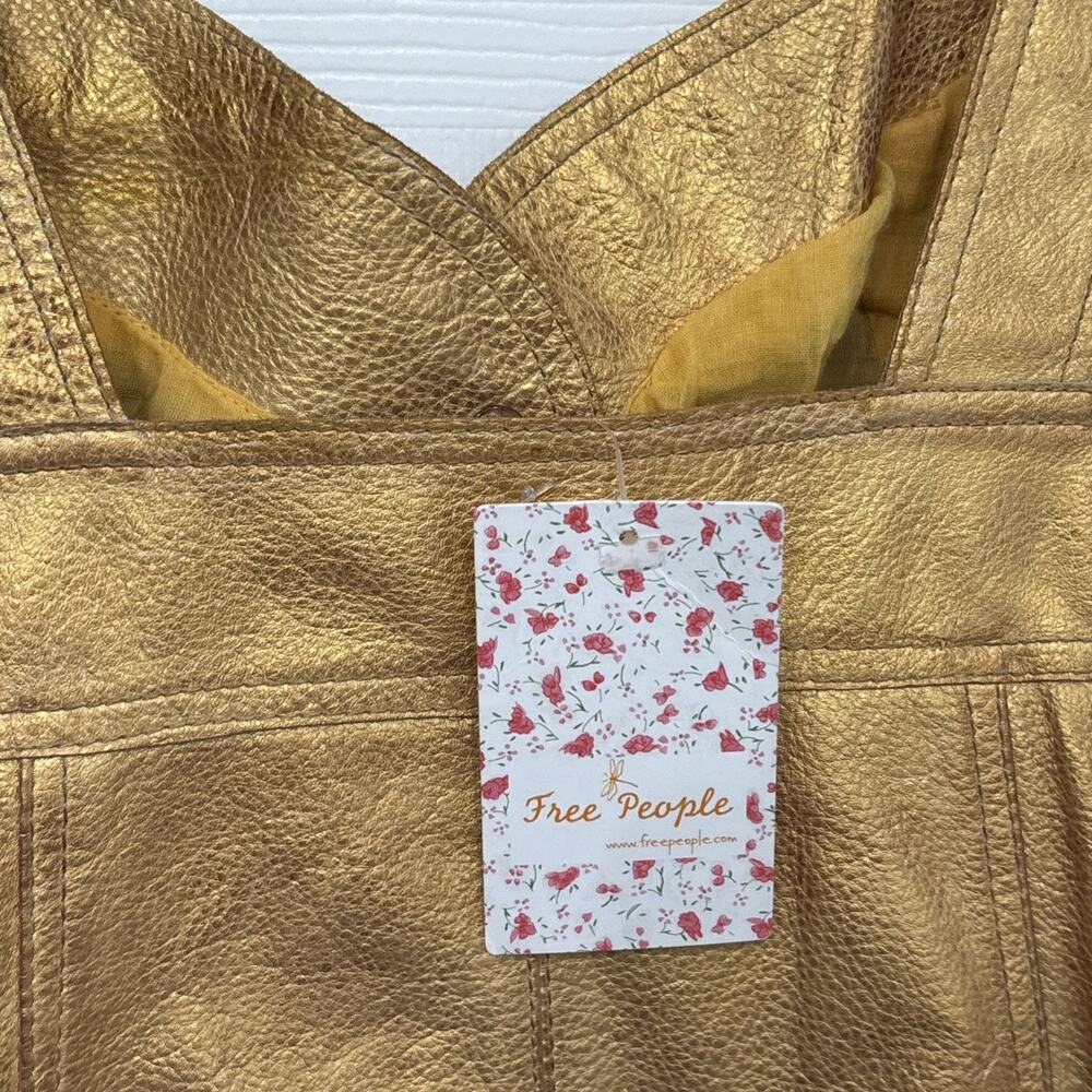 Free People Womens Goldie Metallic Leather Sweetheart Neckline Dress Size 2 Gold - Picture 6 of 10